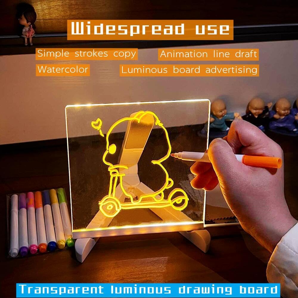 3D LED Light Glass Acrylic Writing Pad for Kids – Includes 12 Color Pens
