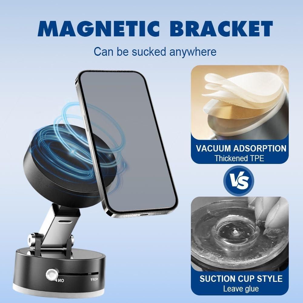 Vacuum Magnetic Suction Phone/Tablet Holder – 360° Rotatable, Double-Sided Grip, Heavy Duty