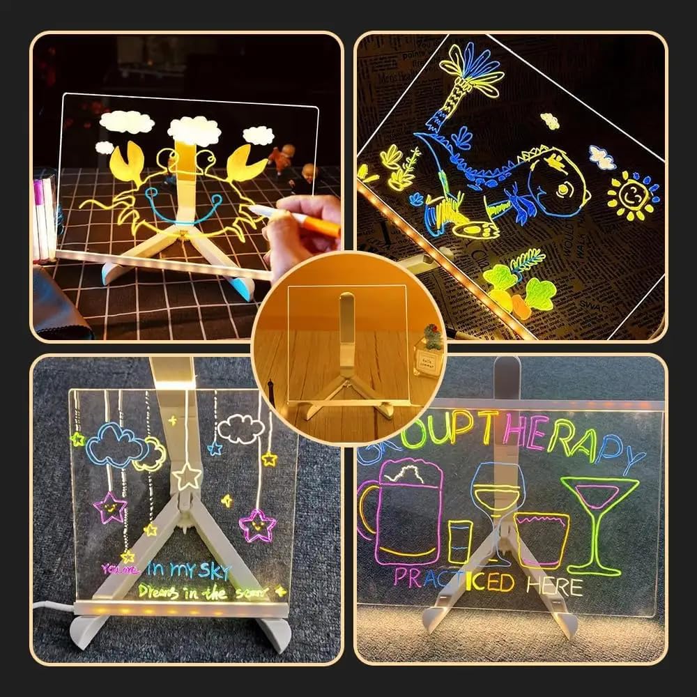 3D LED Light Glass Acrylic Writing Pad for Kids – Includes 12 Color Pens